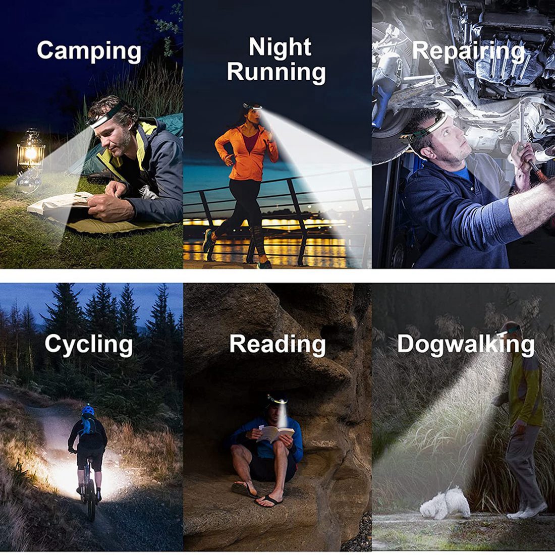 Description Picture 2 of itemHead Light Lamp LED Rechargeable,1000Lumen Head Light Flashligh with Motion Sensor,with 4 Helmet Clip for Camping,Hiking