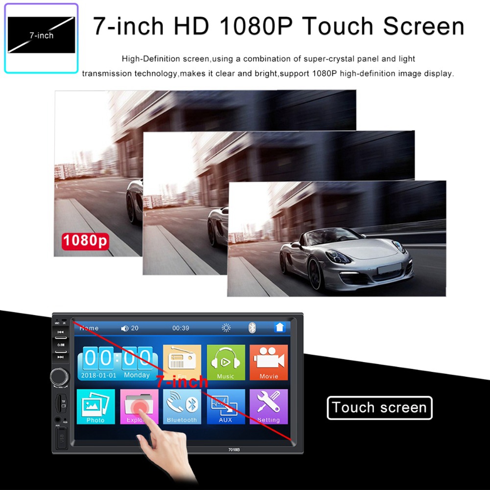 7 Inch Double DIN Car MP5 Player - Touch Screen Bluetooth Stereo Radio With Backup Camera
